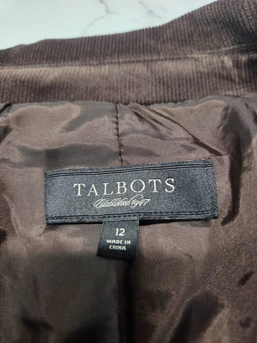 Talbots Size 12 Chocolate Brown Corduroy Triple Button Front Blazer Jacket